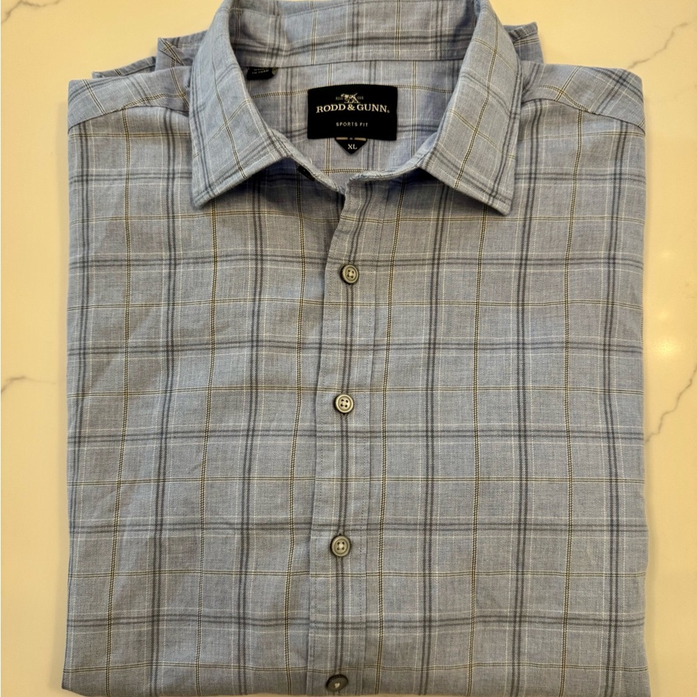 Rodd & Gunn Men’s Light Blue Checkered Button Down Shirt size XL Sports Fit Slim